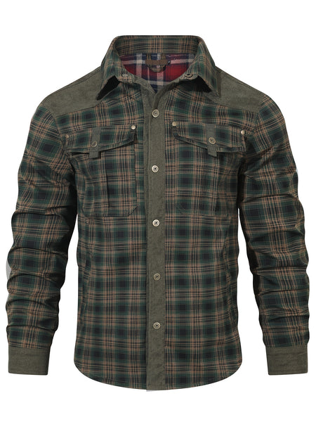 Men's Premium Plaid Jacket - Casual Polyester, Button-Up with Collar for Spring/Fall