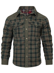 Men's Premium Plaid Jacket - Casual Polyester, Button-Up with Collar for Spring/Fall