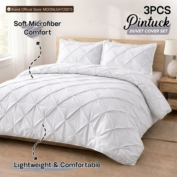 3pcs Luxury Pintuck Duvet Cover Set – Soft Breathable Microfiber Bedding Set, Elegant Pleated Design, Hotel Quality, Machine washable, All season use for Single, Double, King & Super King Sizes