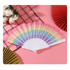 Rainbow Folding Fan, Plastic Fan, Bone Dance Fan, Photography Prop, Craft Gift Fan, Fabric Fan