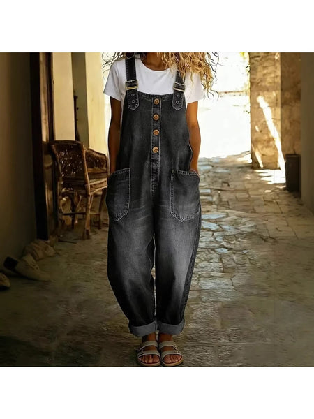 2026 New Women'S Retro Summer Clothing, Denim Dungarees with Pockets, Adjustable Length, Wide-Leg Pants, Straight-Leg Trousers, Jeans, Fashion Versatile Outfits for Lady, Suit for Spring/Summer/Autumn, Loose Fit, Perfect for Casual Occasions/Commute