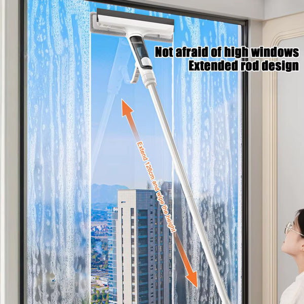 Professional-Grade Window Cleaner Kit with Rotatable Long Handle & 4 Fiber Cloths + 2 Silicone Strips - Heavy-Duty Indoor/Outdoor Glass Washing Tool for, Mirrors, Shower Doors, Car Glass - Easy-Install Hanging System, Durable Window