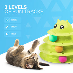 FurDreams Cat Roller Ball Toy Interactive - 3 Tier Tower Fun Cat Ball Track Toy, 3 Level Pet Teaser Toy for Interactive Play, Kitten Fun Puzzle Toy for Exercise & Stimulation