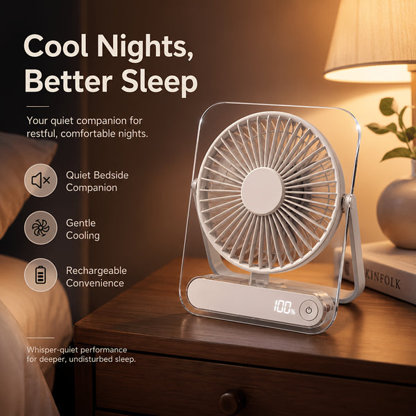 Portable USB Rechargeable Desk Fan with 5000mAh Battery - Ultra-Quiet 5-Speed Adjustable 180° Foldable Design, Digital Power Display, Acrylic Material for Home Office Travel, Versatile Cooling Device, Lightweight Cooling Fan-Gift