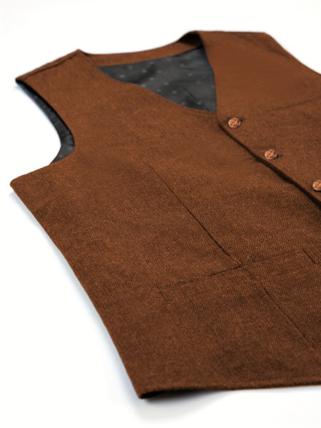 Men'S Vest Wool Blend Herringbone Vintage Men'S Fashion Vest, Groom Best Man Formal Wedding Party Casual Vest