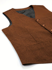 Men'S Vest Wool Blend Herringbone Vintage Men'S Fashion Vest, Groom Best Man Formal Wedding Party Casual Vest