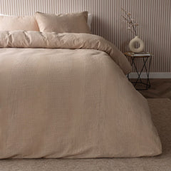 Belledorm Waffle Stripe Duvet Set in 4 Sizes, Latte