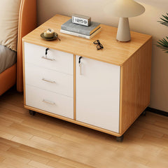 Three-Drawer File Cabinet, Movable Printer Stand with Adjustable Shelf, Rolling Lateral Filing Cabinet on Wheels, Bedside Storage Unit with Lock And Removable Wheels, Anti-Theft End Table for Document Storage in The Bedroom