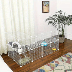 Two-Story Metal Pet Playpen with 36 Grid Panels, Cage for Small Animals Like Guinea Pigs, Hamsters, And Rabbits, Includes a Mallet, Suitable for Indoor Use, Dimensions 143 X 73 X 71 Cm