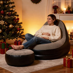 59-Inch Inflatable Lounge Chair Designed for Adults, a Portable Lazy Sofa Complete with a Footstool. This Flocked Recliner Is Perfect for Both Indoor And Outdoor Use