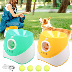 [Automatic Dog Ball Launcher] Automatic Dog Ball Launcher with 3 ETPU Durable Balls, 3 Adjustable Distances (9.8ft/19.7ft/29.5ft), Rechargeable with USB Charging Cable | Interactive Toy for Small and Medium Dogs, Intelligence Training and Simulation