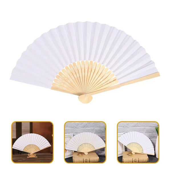 10x White Paper Fan Folding Hand Fans Handheld Fan for Wedding Dancing