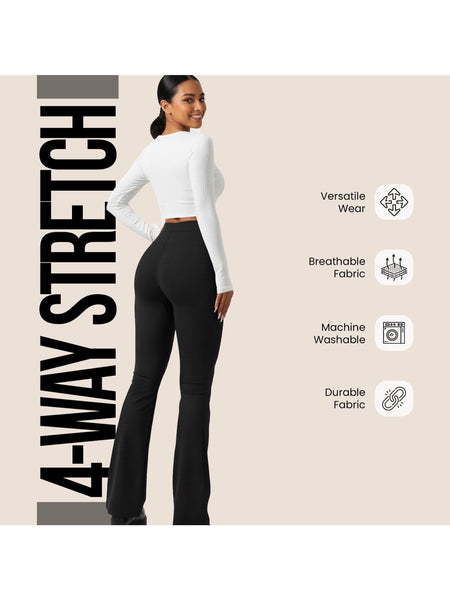 Ladies Flared Trousers Stretch Fit Comfort Fit High-Waisted Flared Pants Suitable For Nurses, Carers, Teachers, School Uniform, Yoga, Travel, Casual, Office Wear