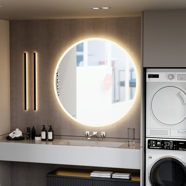 LED Bathroom Mirror with Touch Control & Defogging - Dimmable, Adjustable Brightness, 3-Color Stepless Dimmer, Mirror Suitable for Shower, Bathtub - Modern Bathroom Upgrade, Christmas Gift (Plastic Frame, 220V)