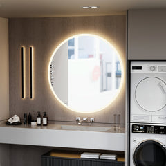 LED Bathroom Mirror with Touch Control & Defogging - Dimmable, Adjustable Brightness, 3-Color Stepless Dimmer, Mirror Suitable for Shower, Bathtub - Modern Bathroom Upgrade, Christmas Gift (Plastic Frame, 220V)