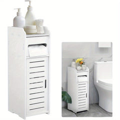 White Bathroom Cabinet, Toilet Storage Cupboard Shelf Floor Standing Toilet Silm Shelf Storage Rack with Drawer Space Saver Organizer for Living Room Bedroom Kitchen Hallway 17 X 22 X 56cm