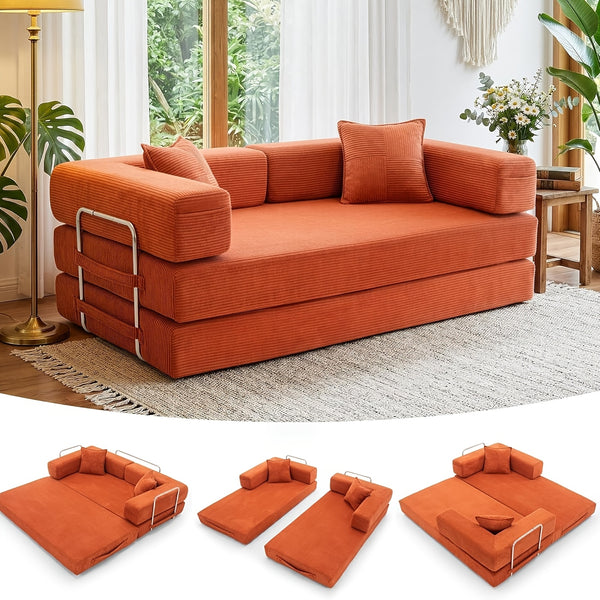 Foldable Sofa Bed 200cm Wide XXL Bed, Modular Floor Sofa, Corduroy Cloud Sofa With Metal Frame, 3-seater Guest Bed, Foldable, Non-slip, Washable ( 200cm (3-seater))