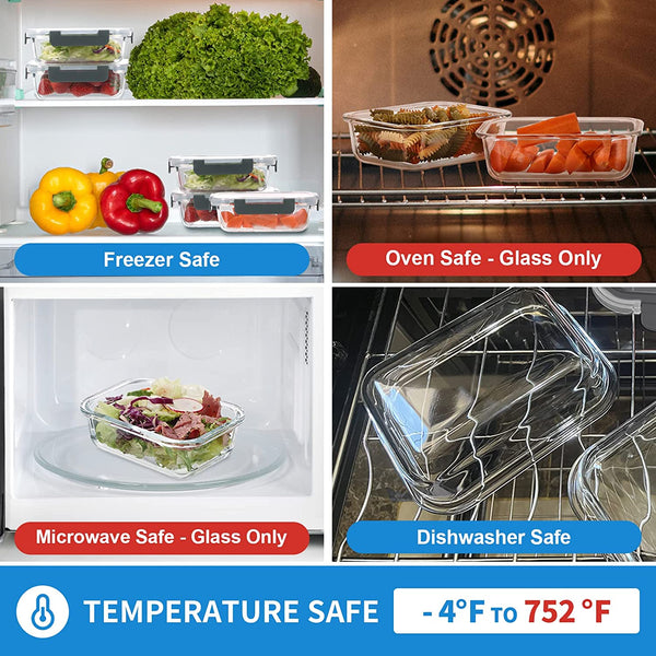 GULFLIN 24-Piece Small Glass Food Storage Containers with Lids Airtight, 1.5 Cup Meal Prep Containers Set, Microwave&Dishwasher Safe, Leak-Proof, Bpa-Free, Grey