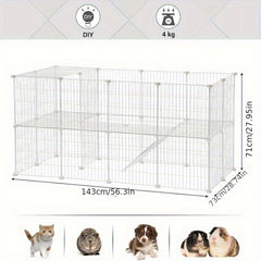 Two-Story Metal Pet Playpen with 36 Grid Panels, Cage for Small Animals Like Guinea Pigs, Hamsters, And Rabbits, Includes a Mallet, Suitable for Indoor Use, Dimensions 143 X 73 X 71 Cm
