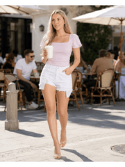 New Look Women Fashionable High Waist Denim Shorts Distressed Ripped Lace Pocket Summer Shorts Casual Wear