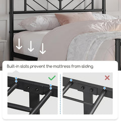 Chic Arrow-Patterned Metal Bed Frame with Under-Bed Storage - Easy Assembly, No Box Spring Needed - Black | Sizes: 91.44cm Single, 4ft6 Double, 152.4cm King, Slatted Bed Platform, Headboard, Oyajia