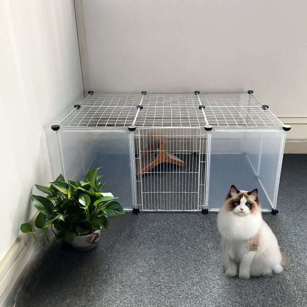 Roofed Cat Playpen System, 12/16/18 Panel Choices, Transparent Cat Enclosure with Top, Complete Kitty Condo with Top Cover, Escape-Proof Indoor Sanctuary, Top Cover Included for Small/Medium Dogs Indoor Protection & Security, Ideal for Indoor Training, Li
