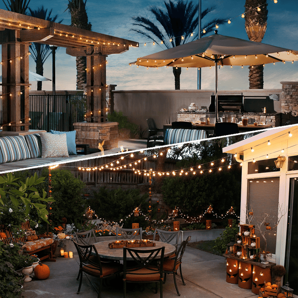 Dimmable Solar Outdoor String Lights - 100ft/60ft/50ft G40 Solar Powered Garden Lights, Remote 3 Timer 8 Modes Waterproof Outside Festoon Lights for Gardens Patios Fences Pergolas