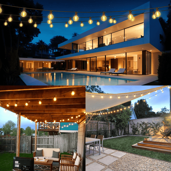 Dimmable Solar Outdoor String Lights - 100ft/60ft/50ft G40 Solar Powered Garden Lights, Remote 3 Timer 8 Modes Waterproof Outside Festoon Lights for Gardens Patios Fences Pergolas