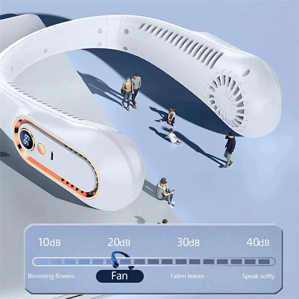 Sports & Office Companion: Mini Bladeless Neck Fan, Ultra-Long Battery Life, 5 Gear Adjustable, Silent, USB Charging with Digital Display