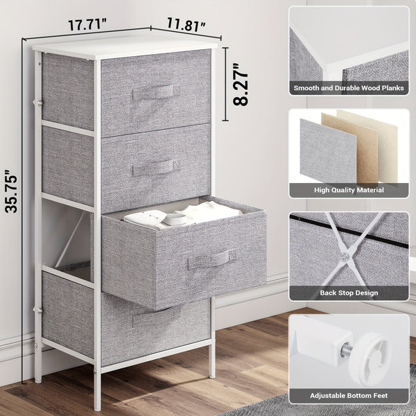 Modern Fabric 4-Drawer Dresser - Elegant Tall Tower Storage Solution With Ample Space, Featuring A Wooden Surface And Robust Metal Construction, Ideal For Contemporary Homes (Light Grey)