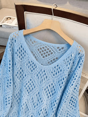 Plus Size - Plus Size - Plus Size Women'S Cashew Flower Loose Temperament Hollow Round Neck Pullover Long Sleeve Sweater