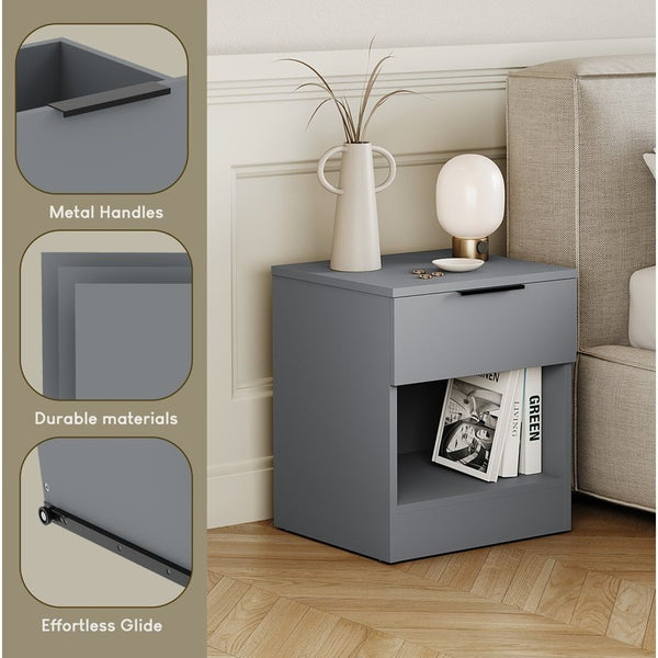 Vida Designs Trega 1 Drawer Bedside Chest Set Of 2, End Table Nightstand Space Saving Storage Organizer Bedroom Furniture