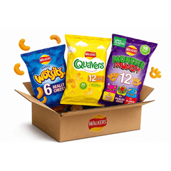 Walkers Yellow Snack – Quavers x 12, Baked Wotsits x 12 & Mega Monster Munch x 6 (30 Pack)
