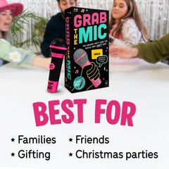 Lucky Egg Official Grab the Mic – Family Karaoke Game, 8+ Year Olds, 2-10 Players - Board Game for Bad Singers with 250 Lyrics (125 Cards) for Hilarious Nights & Birthday Party, Kids Gift