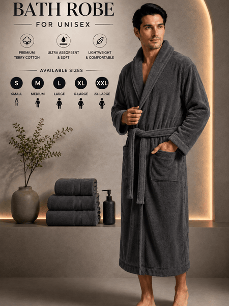 Unisex Terry Towelling Bathrobe with Shawl Collar, Soft Cotton Robe with Belt & Pockets, Comfortable Dressing Gown for Men & Women, S-XXL