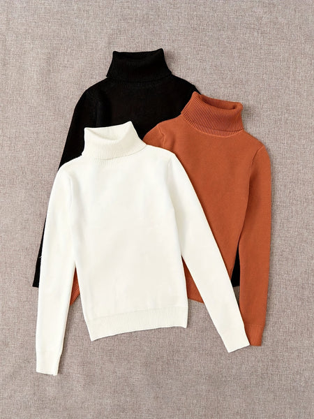 3pcs Set, Women's High-Neck Fashion Sweater, -Lined and Thickened, Women's Apparel, Autumn/Winter Base Layer Sweater, High-Neck Thickened Sweater for a Perfect Fit, Warm Base Layer Long-Sleeve Sweater, New Autumn/Winter Design