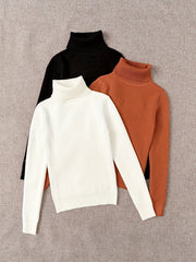 3pcs Set, Women's High-Neck Fashion Sweater, -Lined and Thickened, Women's Apparel, Autumn/Winter Base Layer Sweater, High-Neck Thickened Sweater for a Perfect Fit, Warm Base Layer Long-Sleeve Sweater, New Autumn/Winter Design