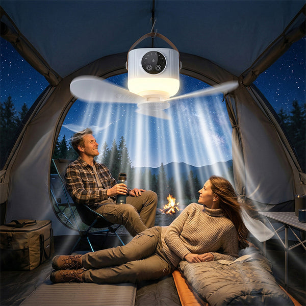 7200mAh Rechargeable Camping Fan with LED Light, USB Ceiling Tent Fan with 4 Speeds, Remote Control, Timer, Detachable Blades, Portable Outdoor Car Camping Fan