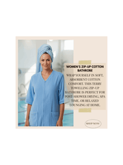 Women’s Zip-Up Cotton Bathrobe – Soft Terry Towelling Dressing Gown, Absorbent Towel Robe for Home & Spa Use