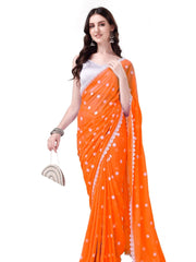 Women's Georgette Saree with Embroidery Lace Border Work Designer Saree with Unstitched Blouse Piece
