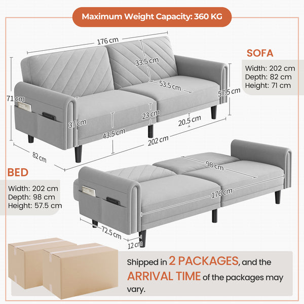 Costoffs Contemporary Sofa Bed Convertible Sofa Futon Couch Fabric 3-Seater Sofa Bed for Small Space/Apartments/Guest Rooms/Studios, Beige/Light Grey