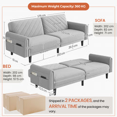 Costoffs Contemporary Sofa Bed Convertible Sofa Futon Couch Fabric 3-Seater Sofa Bed for Small Space/Apartments/Guest Rooms/Studios, Beige/Light Grey