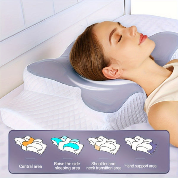 1pc Slow Rebound Cervical Pillow, Ergonomic Neck Contour Support for Side Sleep, Machine Washable Cool Soft Pillow Cover
