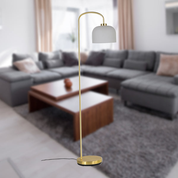 Victoria - Satin Brass Floor Lamp with Frosted Glass Shade