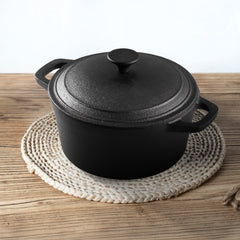 1PC Heavy Duty Double Striped Cast Iron Pot | Black Household Cast Iron Pot | with Double Ears, Suitable for Camping, Picnicking, Kitchen Cooking, Size 24 * 24 * 11cm