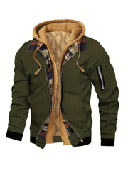Pearson OBM Men'S Winter New Korean-Style Hooded Jacket, a Casual And Trendy Outerwear, Solid Color, Formal Style, with Zipper Details