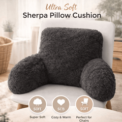 Teddy Fleece Reading Pillow with Arms Soft Backrest Support Cushion 65x40cm for Bed and Sofa in 4 Colours