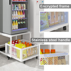1pc Mini Fridge Stand with Storage, 50x50x42.3cm Mobile Refrigerator Stand with Lockable Wheels & Basket, Portable Cart for Kitchen Office - Perfect Home Upgrade