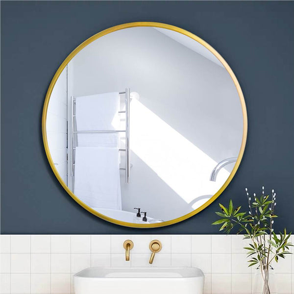 50CM Wall-Mounted Bathroom Makeup Mirror, Round Bedroom Dressing Mirror with Hanger, Bathroom Bedroom Living Room Entrance Hall Decorative Mirror, Gold Aluminium Frame