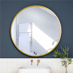 50CM Wall-Mounted Bathroom Makeup Mirror, Round Bedroom Dressing Mirror with Hanger, Bathroom Bedroom Living Room Entrance Hall Decorative Mirror, Gold Aluminium Frame
